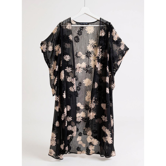 For Love & Lemons Kimono Jacket Silk Floral Burnout Open Boho Vintage Sheer OS - Picture 1 of 6